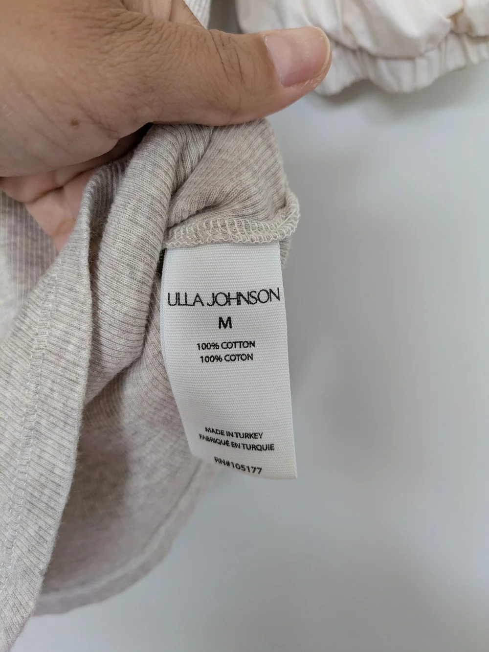 Ulla Johnson Scoop Neck Puff Sleeve Top in Beige and Cream